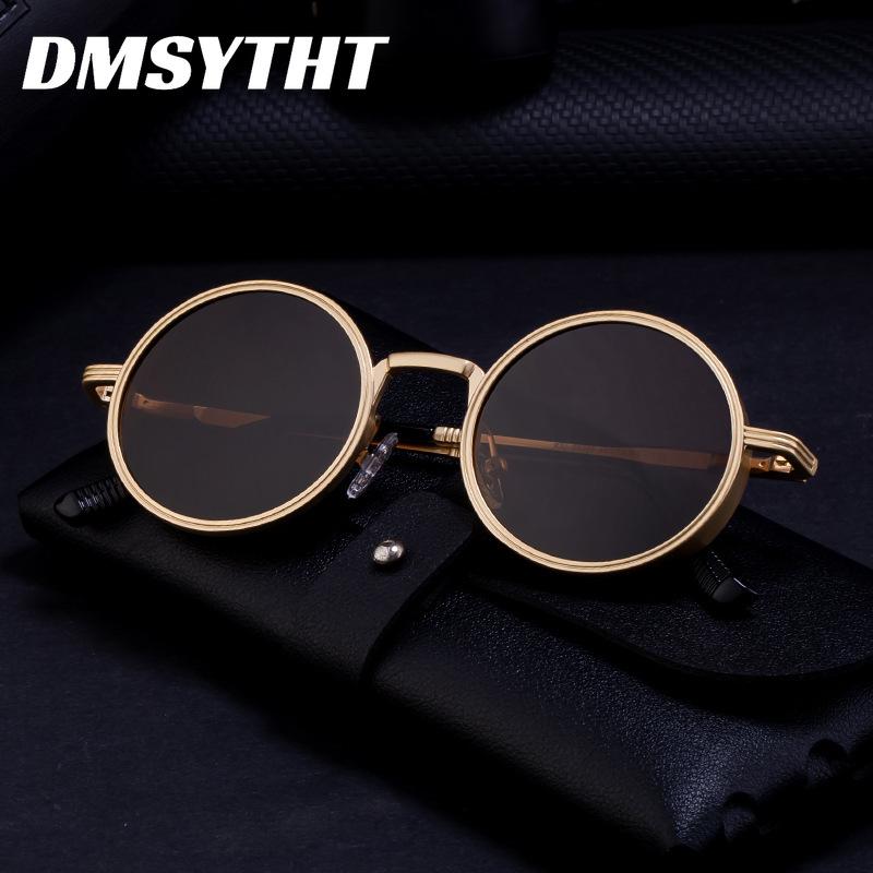 Non-polarized Round Frame Sunglasses for Men with Spring Legs, Retro and High-end Sunglasses, Metal Oval Frame Glasses