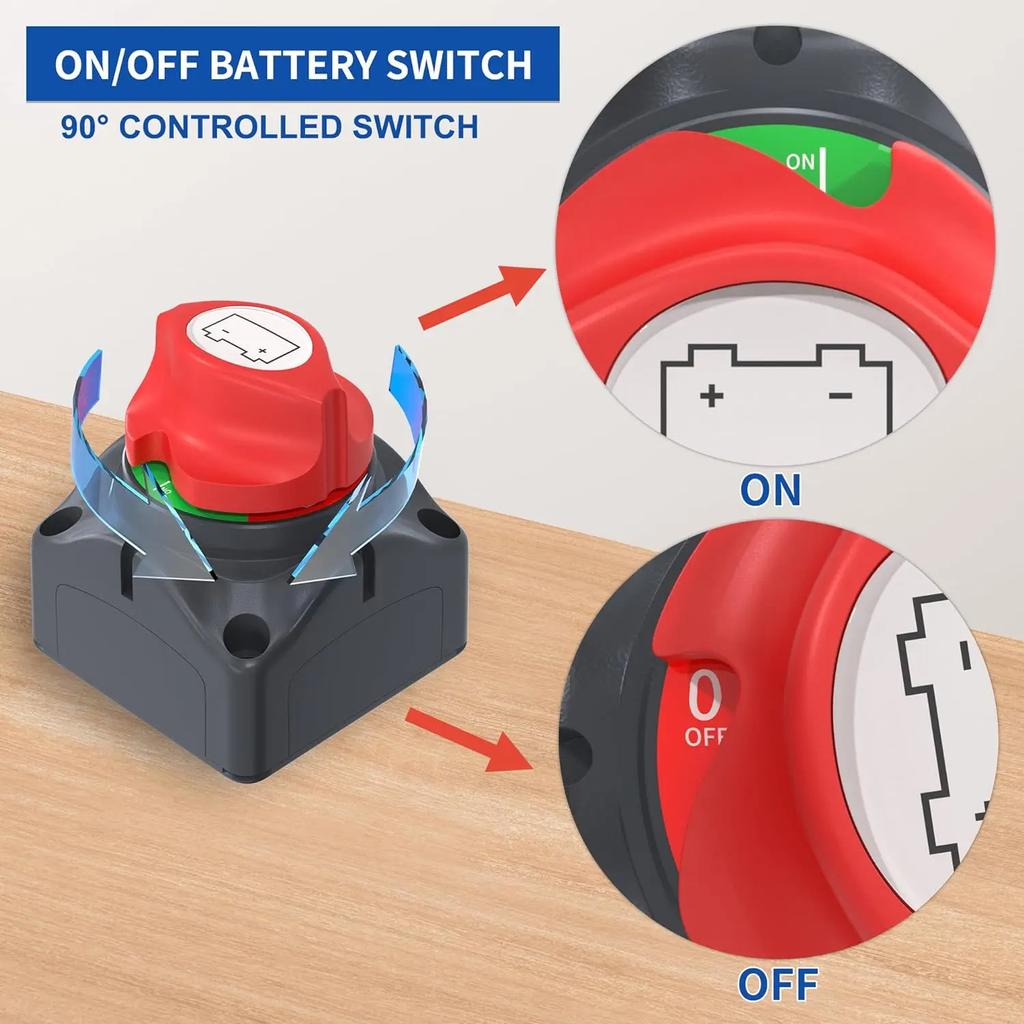 Auto Battery Disconnect Switch 12V 48V Marine Battery Switch Copper Battery Cut Off Switch for Camper Car Auto RV Marine Boat