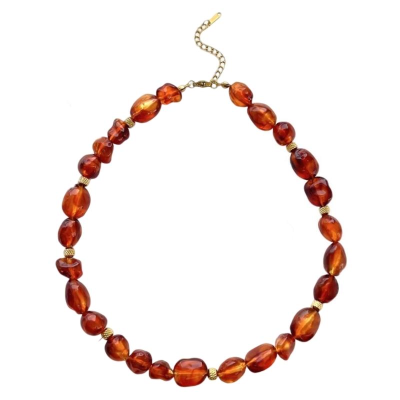 Стильное красное ожерелье из нерегулярных смоляных бусин с регулируемой длиной для индивидуальной посадки и художественным дизайном, на прочном сплаве.