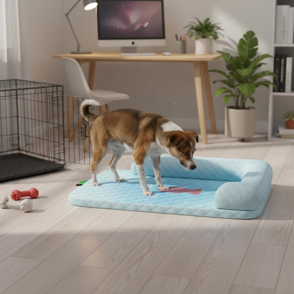Dog Cooling Mat with Pillow Tear Resistant Cooling Dog Bed Supportive Pillow Pet Bed Breathable Quilted Pet Lounger Neck Support