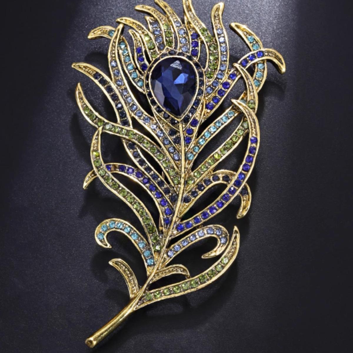 

Синяя хрустальная брошь «Павлинье перо»: Элегантный ретро женский аксессуар для пальто