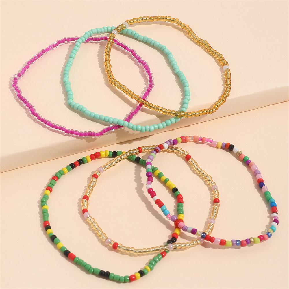 Bohemian Colourful Rice Bead Anklet Set For Women Summer Sandy Beach Chain On Leg Ankle Bracelet Female  Jewelry