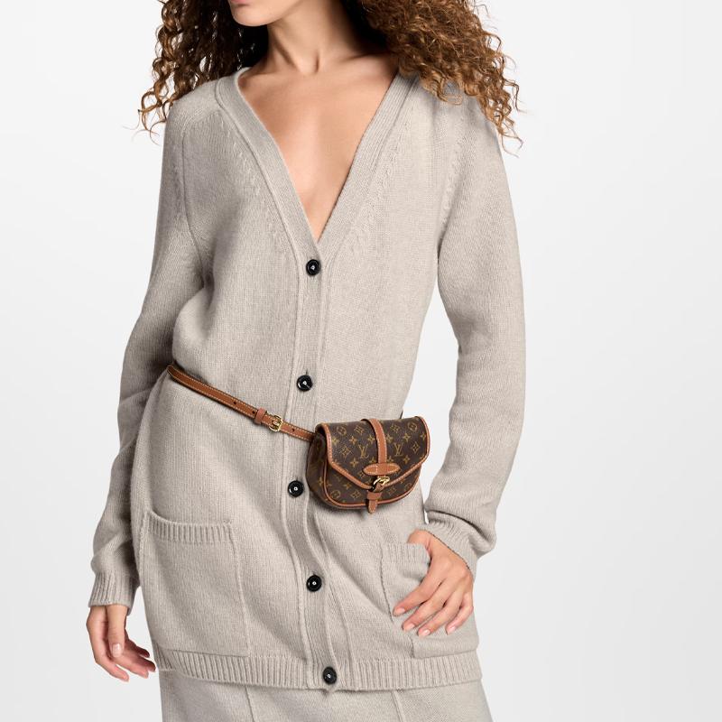 Louis Vuitton Solo Detachable Metal Chain Monogram Coated Canvas Patchwork Leather Trim Single Shoulder Messenger Bag Women's Brown