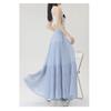 Elegant Purple Chiffon Pleated Half Skirt for Women, Summer High Waist Slim A-line Umbrella Long Swing Skirt