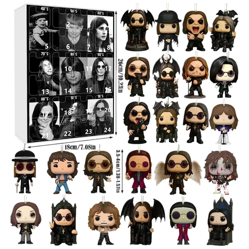 24 Days New Ozzy Osbourne Motorcycle Bell Advent Calendar Ozzy Osbourne 2D Acrylic Pendant Christmas Countdown Advent Calendar Gift