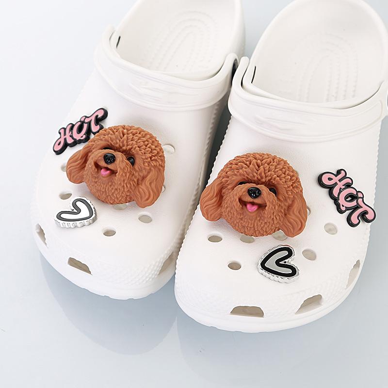 Cartoon Mini Teddy Dog Clogs Shoe Buckle Accessories Summer Fashion Heart Garden Sandals Decorations Women DIY Shoe Charms Set