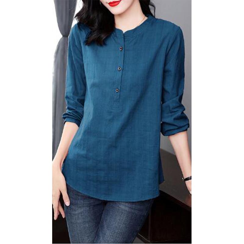 

Spring Autumn Cotton Plaid Shirt Lady Long Sleeve vintage Pullover Blouse Femme Loose casual Top women L синій