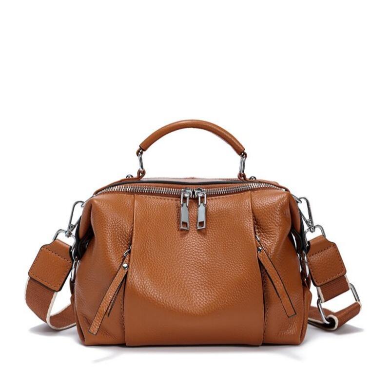 Women's Genuine Leather Bag Simple High Quality Tote Bag Small Vintage Bost Handbag Female Shoulder Crossbody Bag