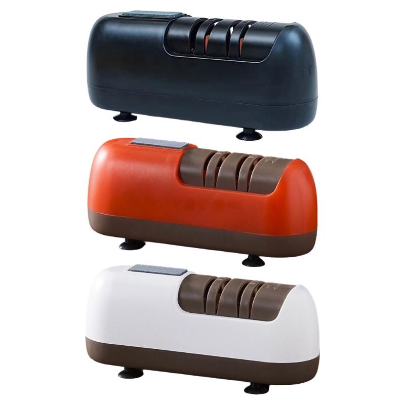 Three-Slot Electric Cutlery Sharpener with Coarse, Fine and Finish Positions for Progressive Kitchen Blade Maintenance