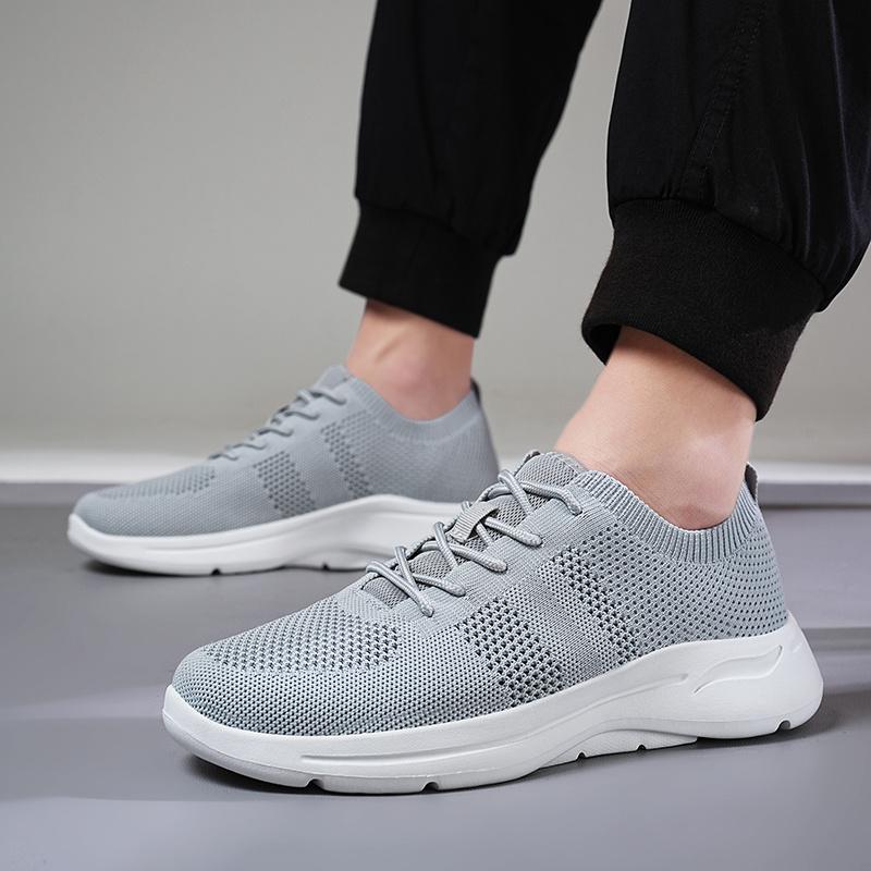 Men's Shoes Summer Breathable Mesh Shoes Flying Woven Mesh Lightweight Soft Sole Pure Black Large Size Casual Sports Trendy Shoes