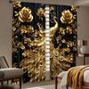 Set Of 2 Elegant Golden Peacock Print Curtains Pole Bag Home Decoration Room Curtain Polyester