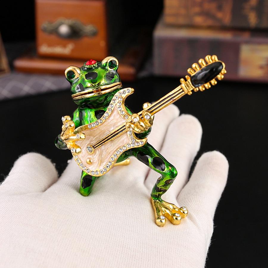 Enamel Frog Prince Playing Piano Jewelry Box Trinket Storage Box Flip Dust-proof Creative Home Ornament Gift