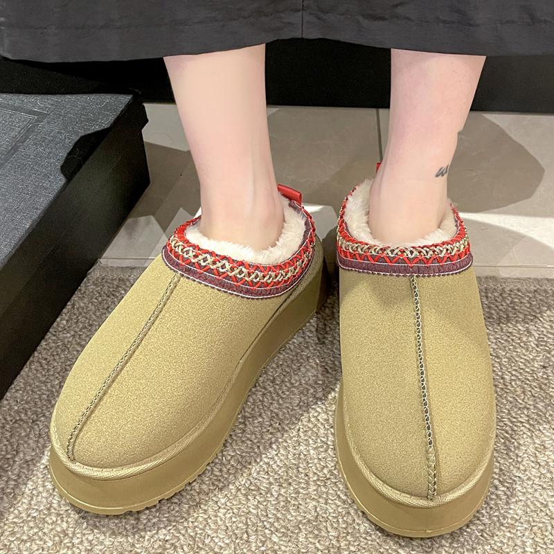 Fashion Fashion Platform Fluffy Slippers for Women Winter Thicken Warm Plush Snow Boots Woman Thick Sole Non Slip Indoor House Slippers