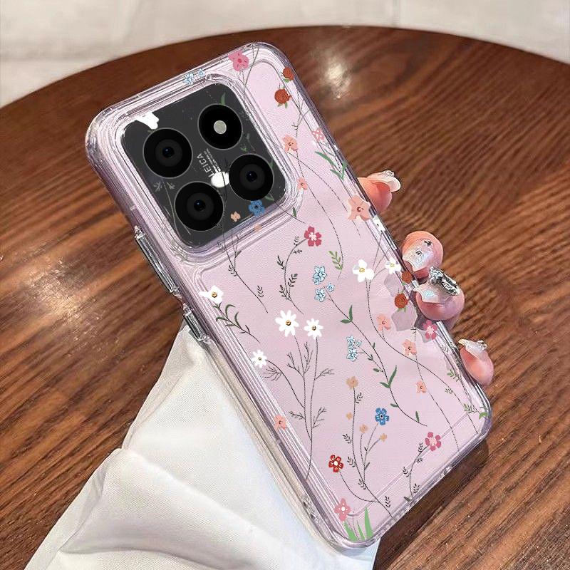 Black Rose Floral Pattern Case For Xiaomi Redmi Note 15 Pro 4G Funda Redmi Note 14 13 Pro 5G Clear TPU Silicone Soft Cover