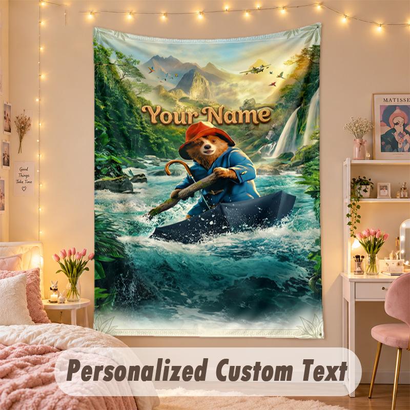 Custom Personalized Tapestry,Paddington Print Custom Name Text Wall Art Hanging for Bedroom