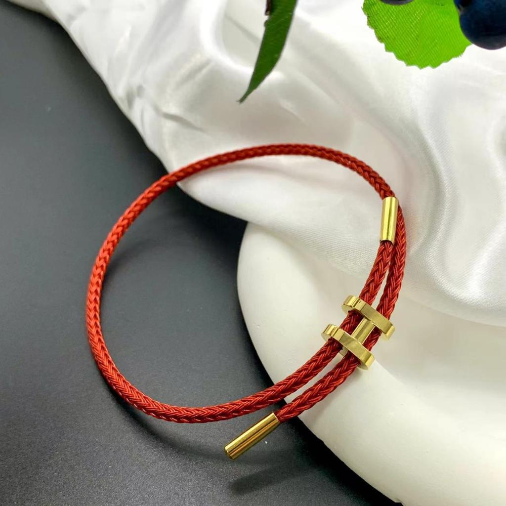 Bracciale in Corda d'Acciaio Inossidabile con Chiusura a H Regolabile, Oro Duro 3D, per Uomo e Donna