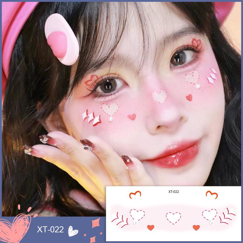 Cute Heart Face Stickers for Valentine's & New Year - Temporary Tattoos for Kids' Makeup & Stage Performances