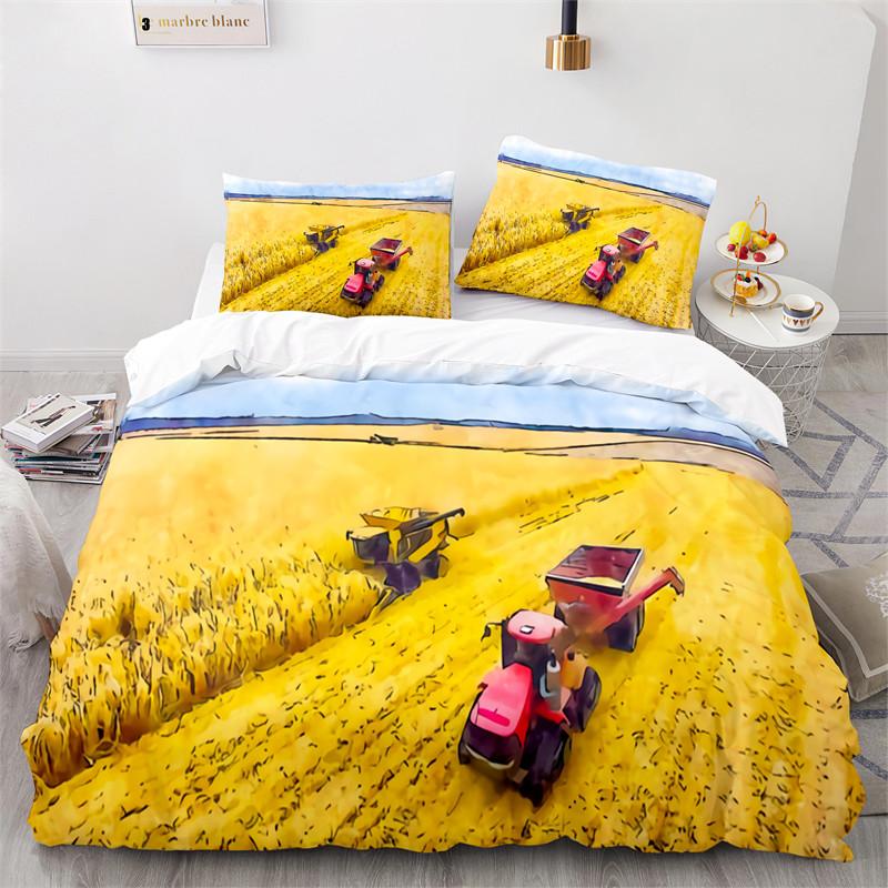 Kid Tractor Truck Duvet Cover Twin Cartoon Transportation Quilt Cover Polyester Construction Vehicle Bedding Set Car Theme Decor