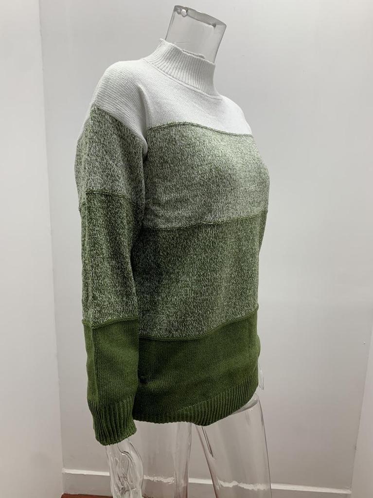 2020 Autumn New Women's Casual High Neck Striped Color Block Sweater
