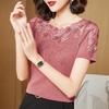 S-5XL Women T-Shirt Summer Lace Hollow Embroidery Mesh Tees Tops Casual Short Sleeve Hot Drilling Women's Shirt