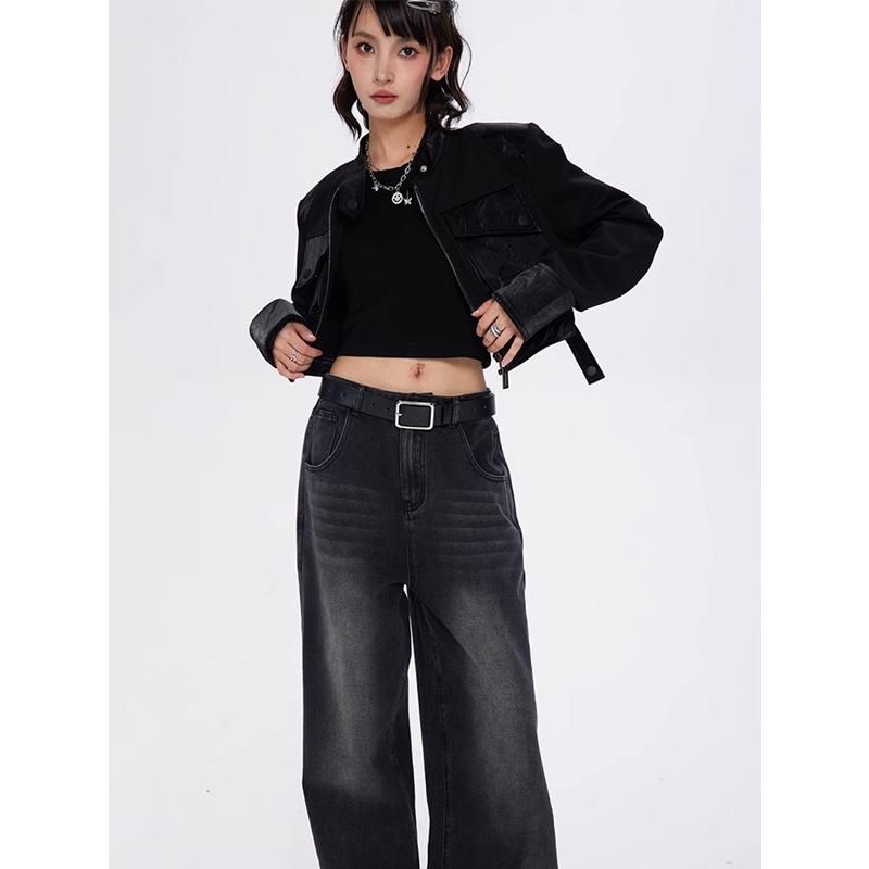Plus Size High Waist Black Wide-Leg Jeans - 2024 New Floor-Length Drapey Pants for Women