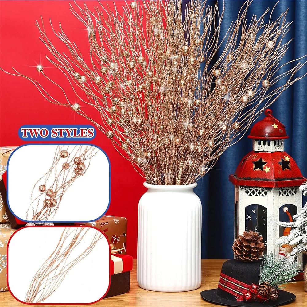 10/1 Stück Weihnachten Glitzer Beerenstiel Künstliche Gold Silber Glitzernde Zweige Weihnachtsbaum Kranz Ornamente Party Dekorationszubehör