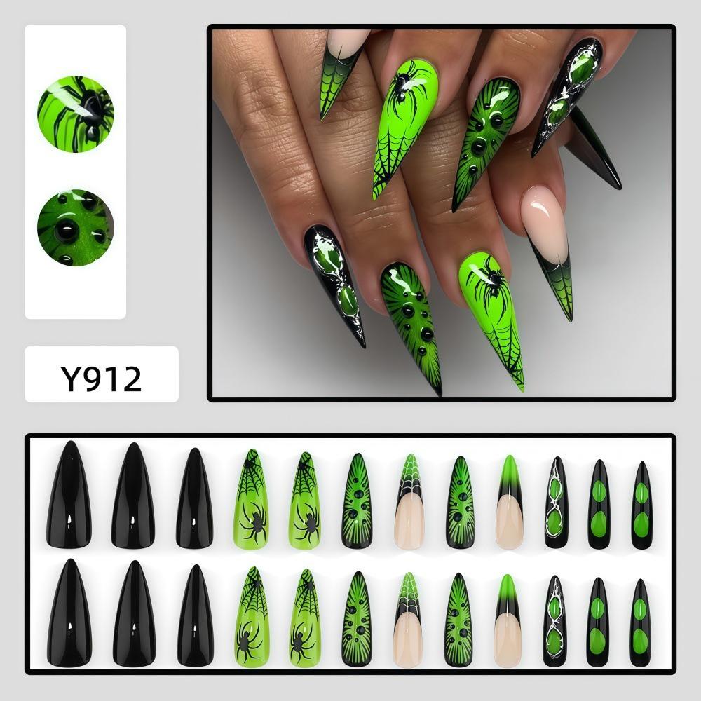 Fluorescent Green Gothic Halloween Super Long Sharp False Nails Stickers