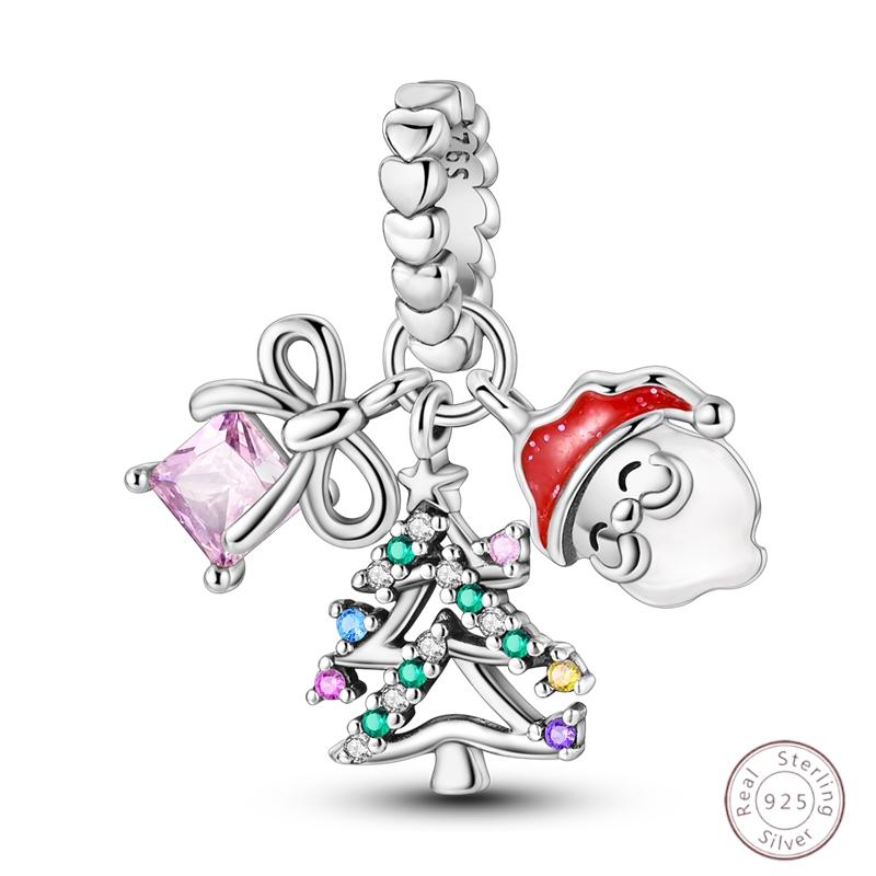 Christmas Charm Bead Pendant Copper Christmas Elk Santa Snowman Claus Charm Fit Original Bracelet Women Diy Jewelry