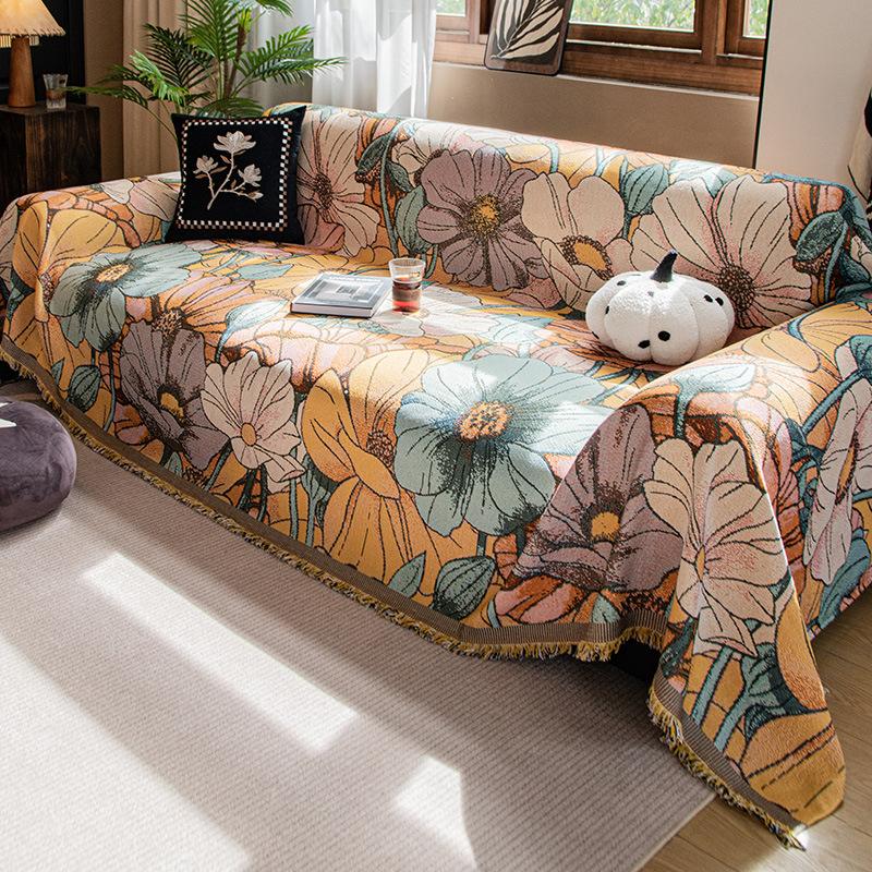 Retro American Sofa Cover Fabric Flower Pattern Anti Slip Sofa Towel Light Luxury Blended Sofas Cover Full Coverage Of Scarves