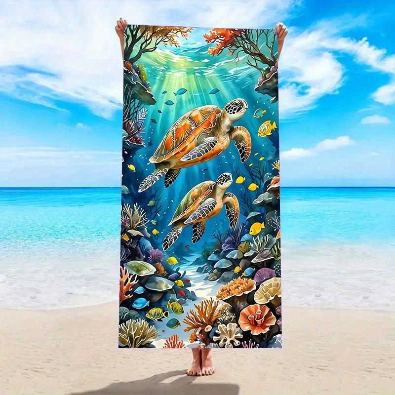 

Sea Turtles & Coral Beach Towel, Underwater Paradise Art Quick-Dry Sand-Free Microfiber Workout Towel for Men s Gym and Swim W40*H60(CM)