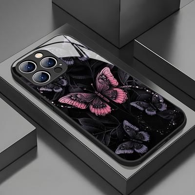 Retro Dark Butterfly Pattern Tempered Glass Phone Case For iPhone 11 12 13 14 15 16 17 Pro Max 17Air 16E 7 8 Plus XR XS X Cover