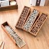 Portable Retro Box Hollow Wood Pencil Case Storage Box Students Cute Wooden Pencil Box Multi Stationery Desk Storage Accessories