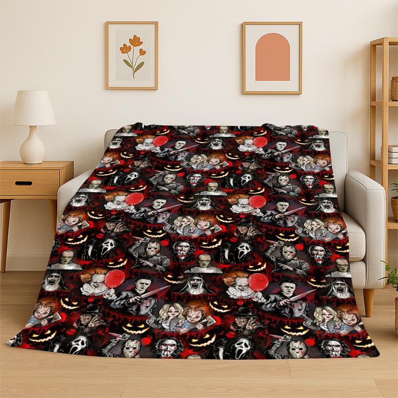 

Horror Movie Character Chucky S-Scream Cartoon Flannel Blanket Soft Warm Throw Blanket for Bedroom Living Room Bed Travel Gift 75x90cm
