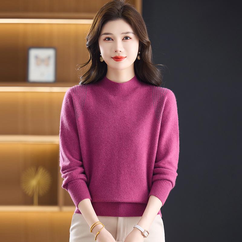 Women's Premium Wool Half-high Collar Winter Sweater - Warm Base Layer for Middle-aged & Elderly