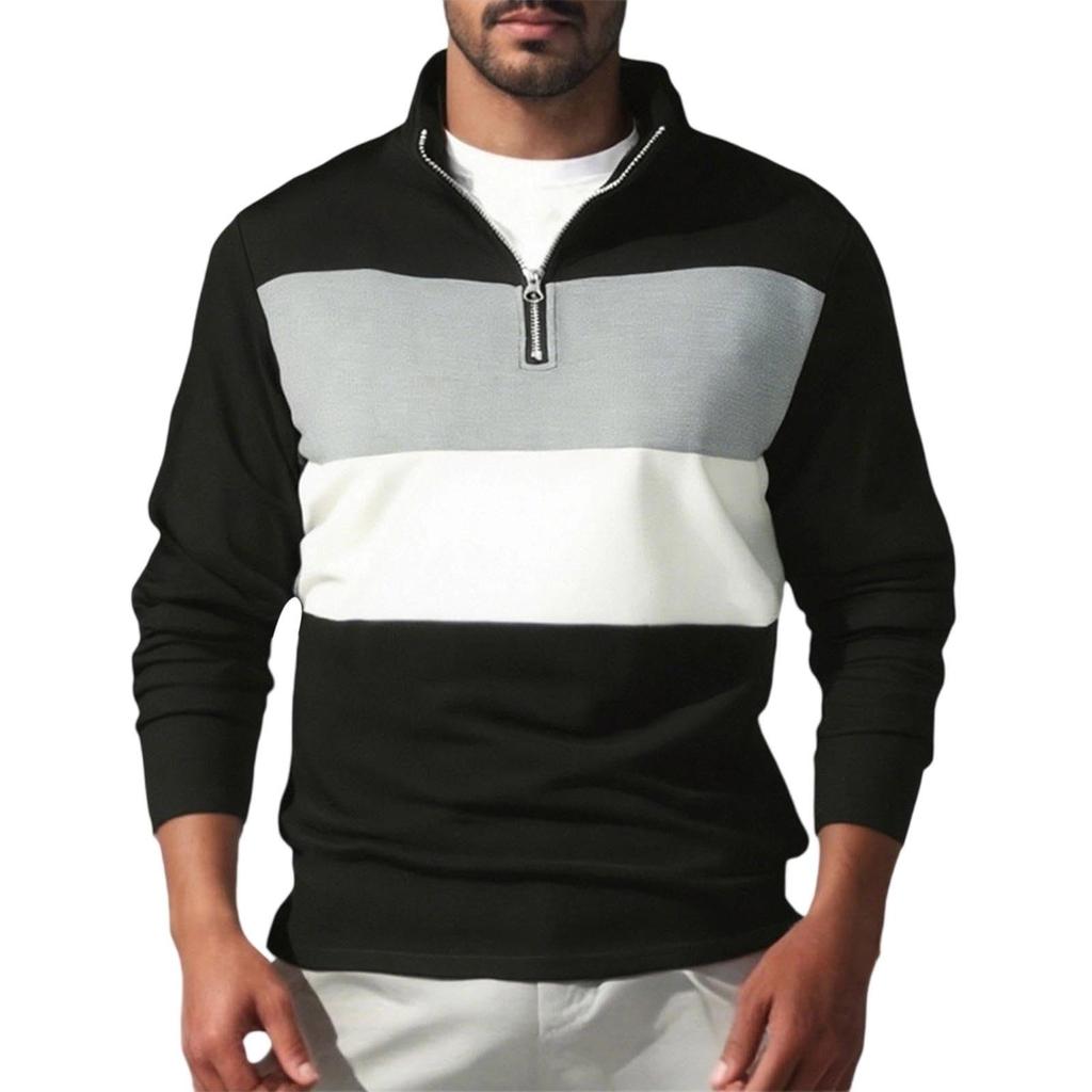 Men Colorblock - Mens Long Sleeve  Sweatshirts Stand Collar Fall Outfits