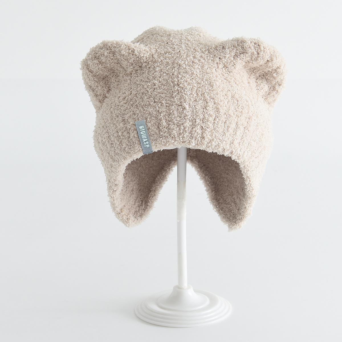 

Children s Cute Plush Bear Wool Knit Winter Hat – Windproof & Cold Protection One Size (Hat Circumference 50-52cm) бежевий