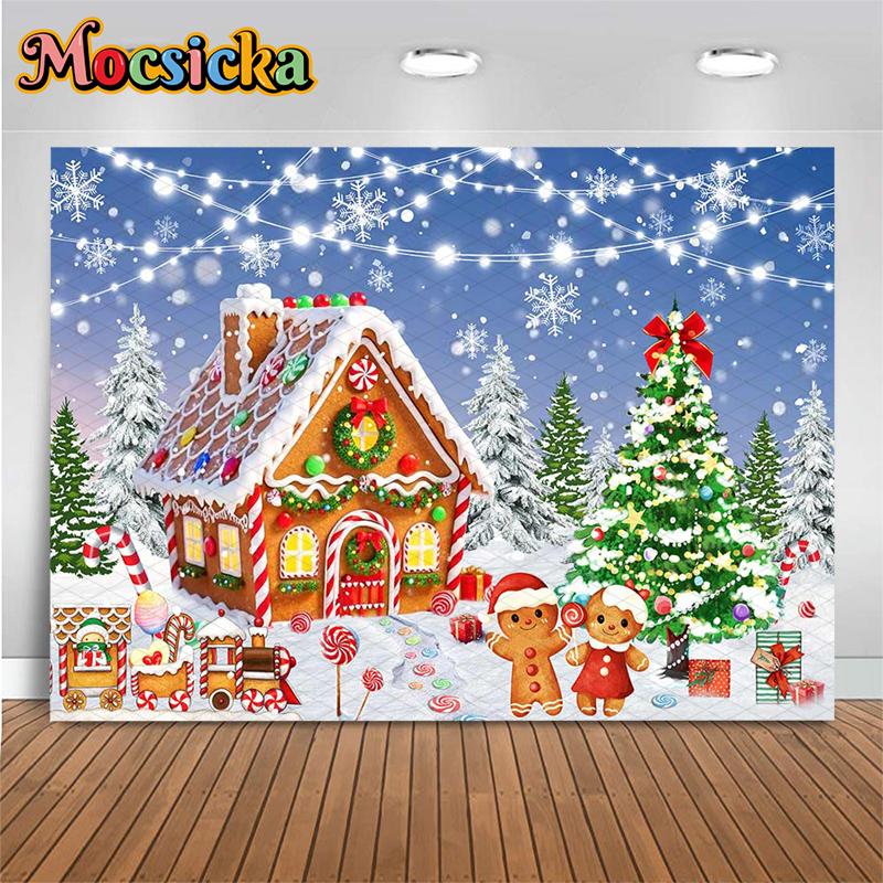Mocsicka Christmas Photography Background Xmas Tree House Decorations Adult Children Photo Backdrops Holiday Party Studio Banner