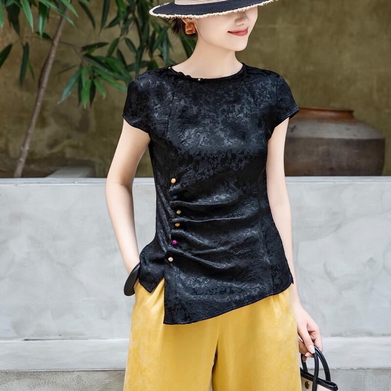 Lanseer 2026 Summer Acetate Jacquard Blouse M