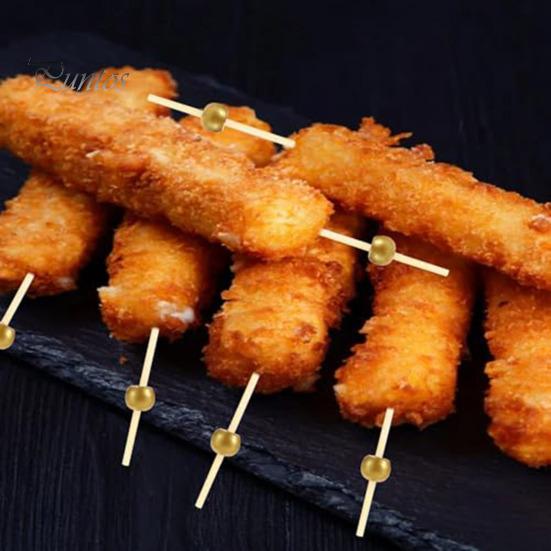 Bite-sized Snack Picks 100/200Pcs Wooden Ball Toothpicks Long Cocktail Appetizers No Residue Baking Garnish Skewers with Sturdy Polished Heads