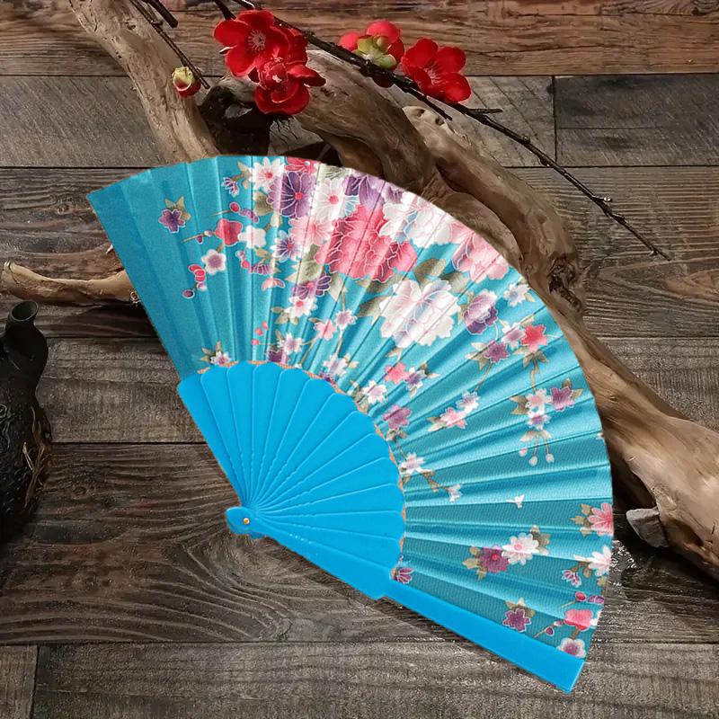 1Pc Flower Pattern Vintage Chinese Style Fashion Dance Fan Elegant & Luxurious Hand Held Folding Fan Stamping Design