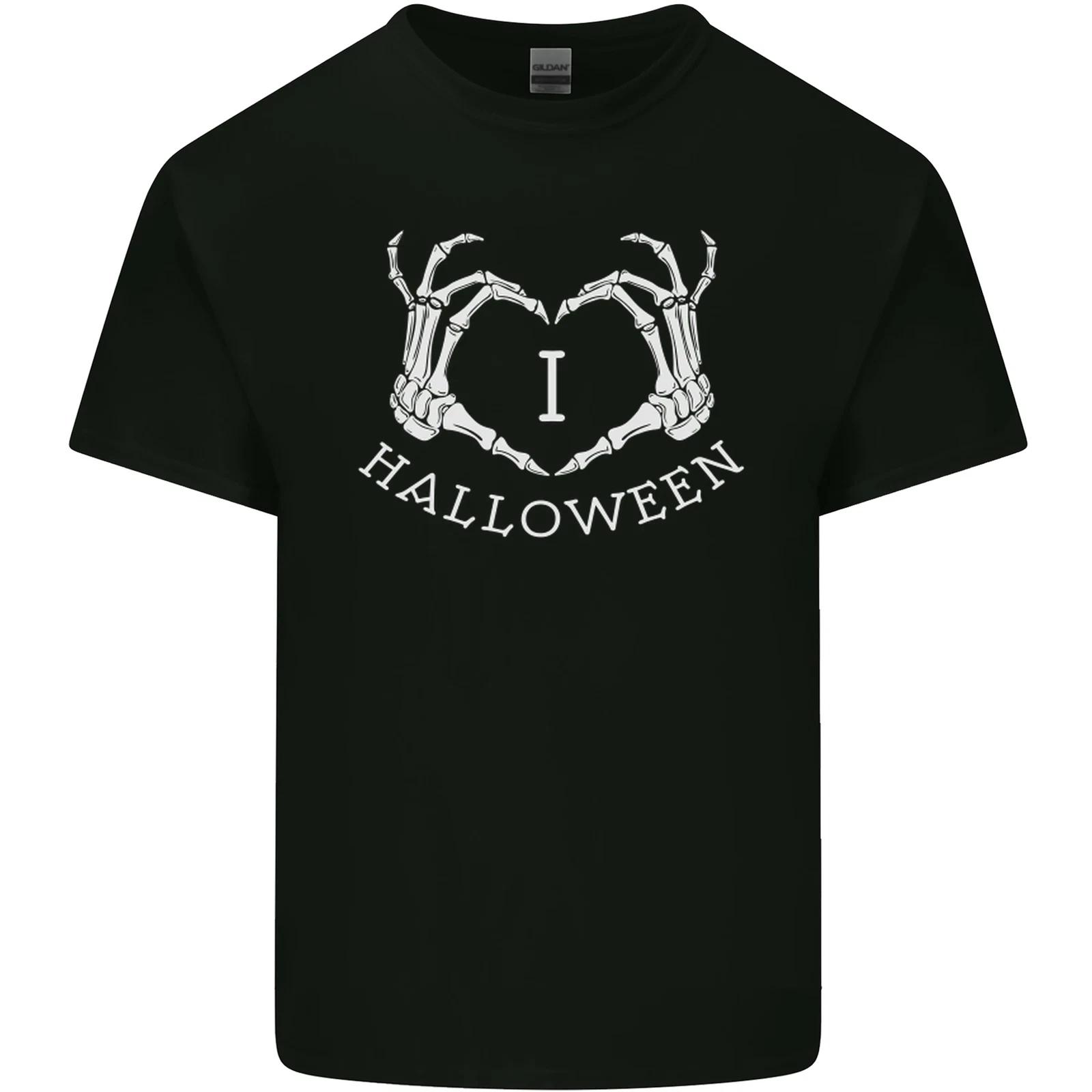 I Love Halloween Funny Skeleton Hand Skull Kids T-Shirt Childrens S