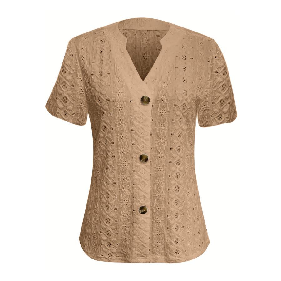 Jarní a letní móda ležérní jednobarevné knoflíkové výstřih do V krátký rukáv dámské halenky a košile