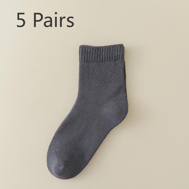 5 Paar warme und vielseitige Mid-Calf-Socken aus Fleece und mit verdickter Schlaufe für Damen im Herbst und Winter