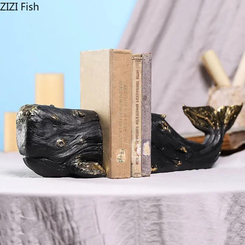 Gold Plated Whale Bookends Library Bookshelf Resin Crafts Ornaments Whale Sculpture Desk Decoration Room Aesthetics Decor