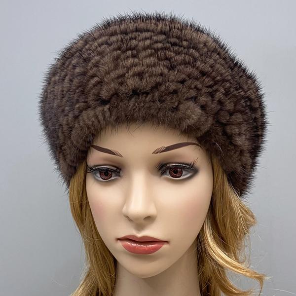 Woman Winter Berets Hat Knitted Natural Mink Fur Warm Genuine Fur Hats Female Headwear