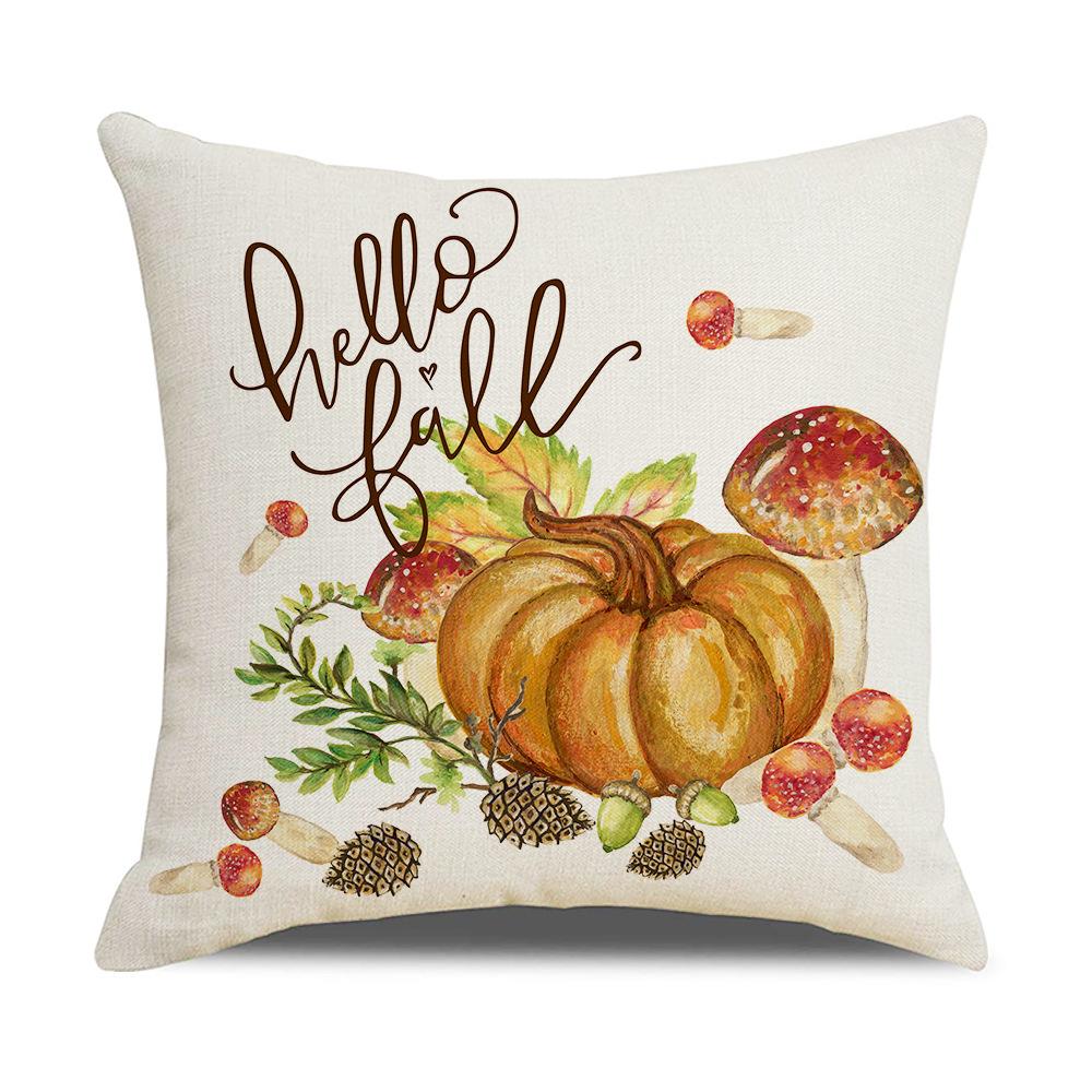 Simple Autumn Pillow Peach Velvet Linen Printed Pumpkin Harvest Pillow Cover Home Cushion Cover