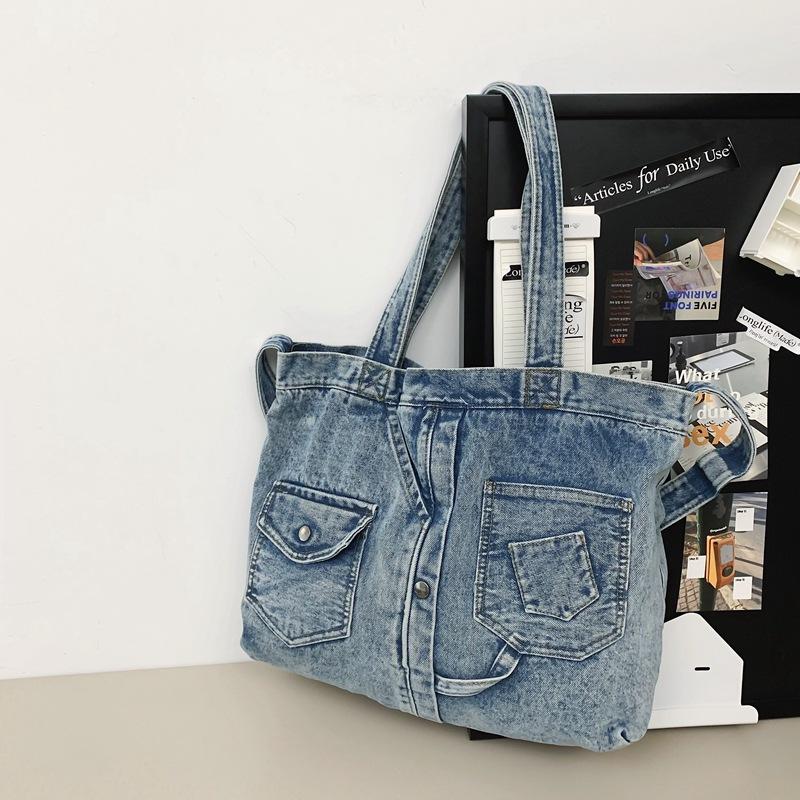 Fashion Casual Large Capacity Denim Bag Women'S Simple Versatile Shoulder Bag Commuter Underarm Bag