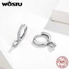 WOSTU Hot Sale 100% 925 Sterling Silver Circle Dangle Clear Zircon Earrings For Women Korean Style Wedding Fine Jewelry CTE157