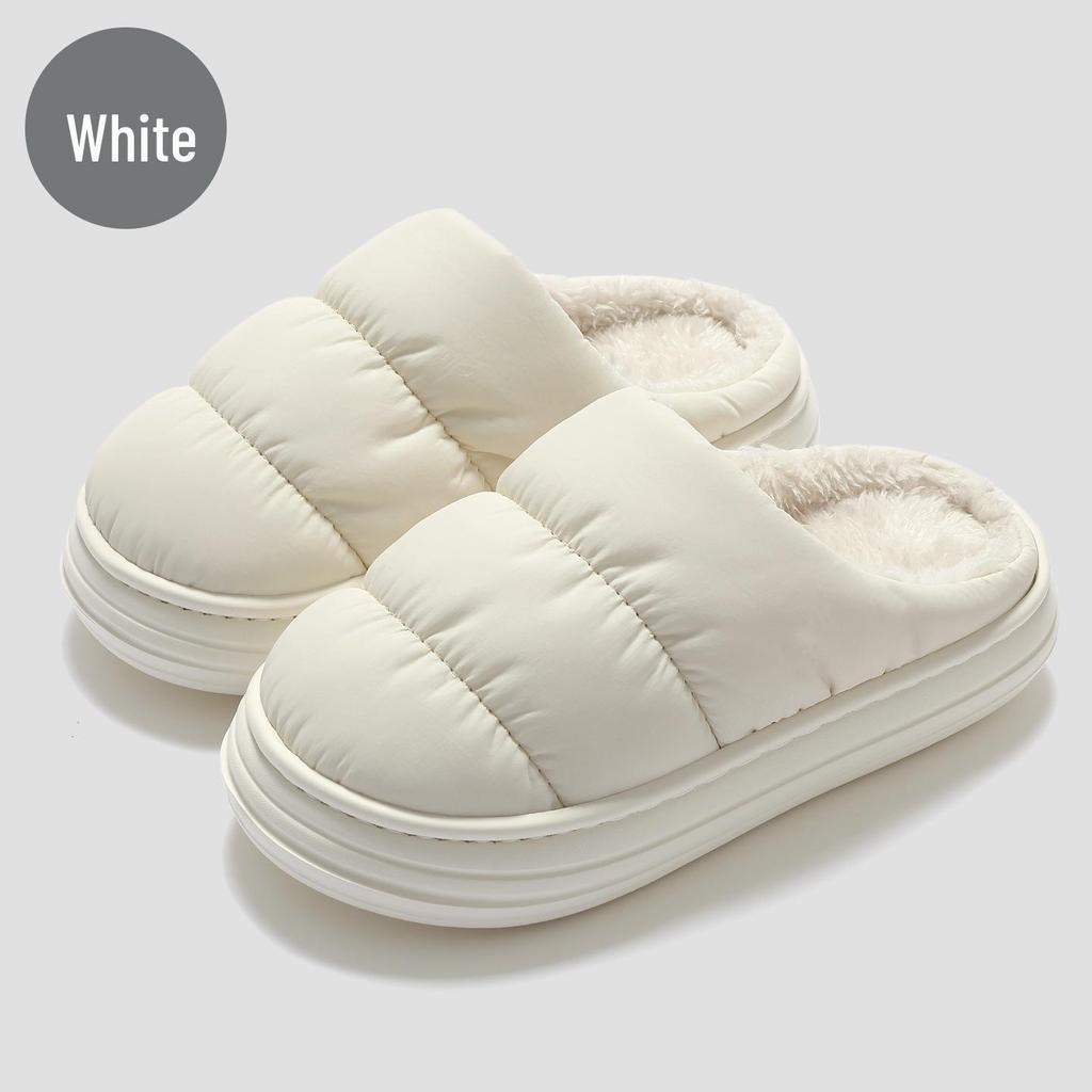 Winter Women's and Men's Indoor Waterproof Velvet-Lined Cotton Slippers with Thick Soles and Heels