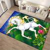 Graceful White Unicorn On Green Floral Background Fantasy Carpet Suitable for Use As an Anti-slip for Living Room Bedroom Sofas